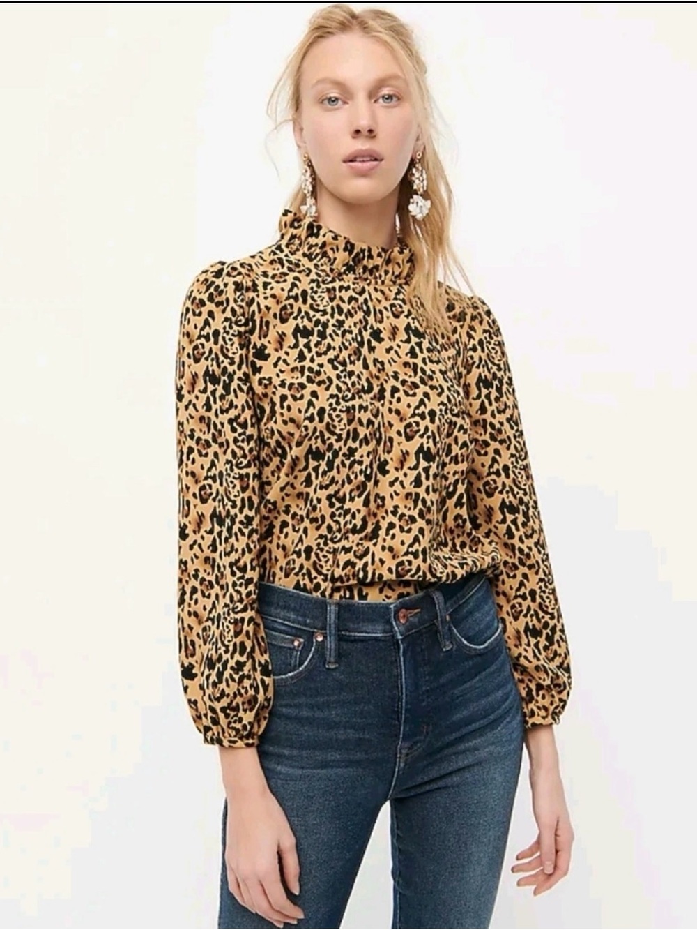 J. Crew Leopard Print Ruffle Neck Blouse - Size XS